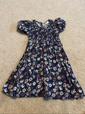 wonder nation Navy Floral Smocked Puff Sleeve Dress